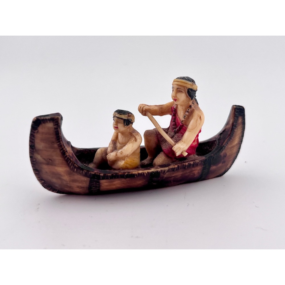 Vintage Japan Canoe Figurine Unisex 3" Brown Excellent MCM Hand Painted Native